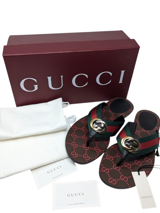 NIB Gucci Kika Interlocking GG Thong Flip Flop Sandal Size EU 39 - Picture 1 of 12